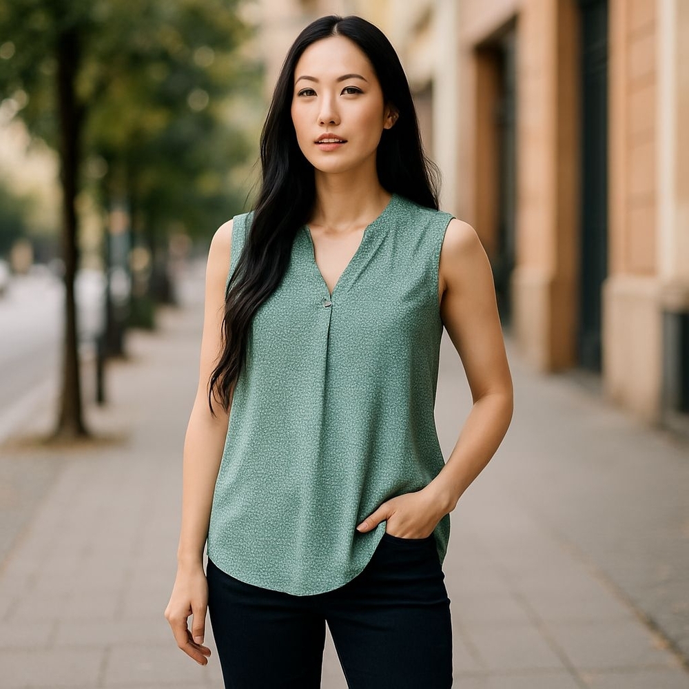 Vince Camuto Green Sleeveless Relaxed Blouse